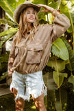 BiBi Half Zip Vintage Washed Fleece Pullover Jacket  Style Ratio