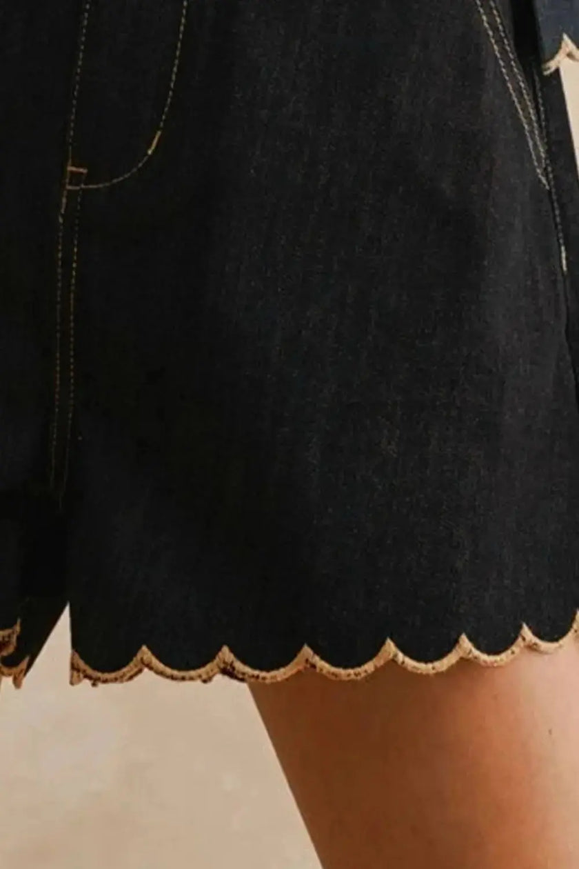 Scalloped Hem Denim Shorts  Style Ratio