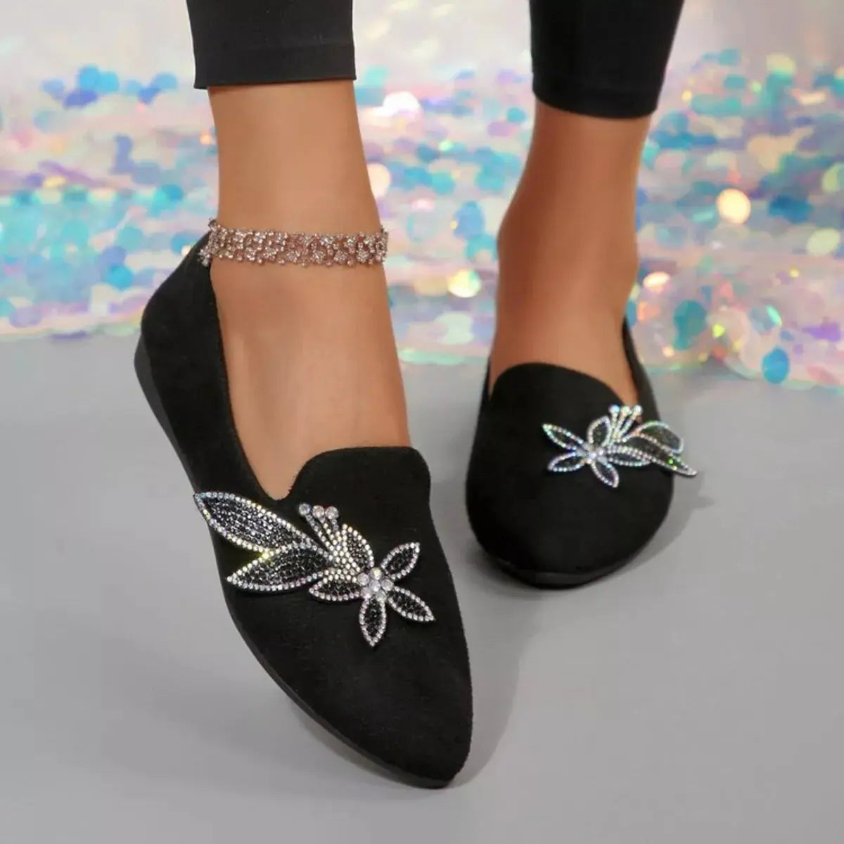 Rhinestone Point Toe Flats Slip-Ons  Style Ratio