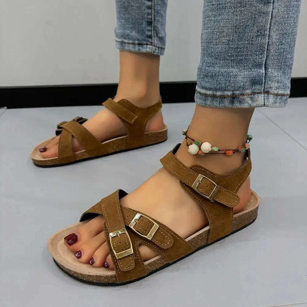 Open Toe Flat Buckle Sandals - Style Ratio