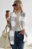 Sherpa Plaid Open Front Vest  Style Ratio