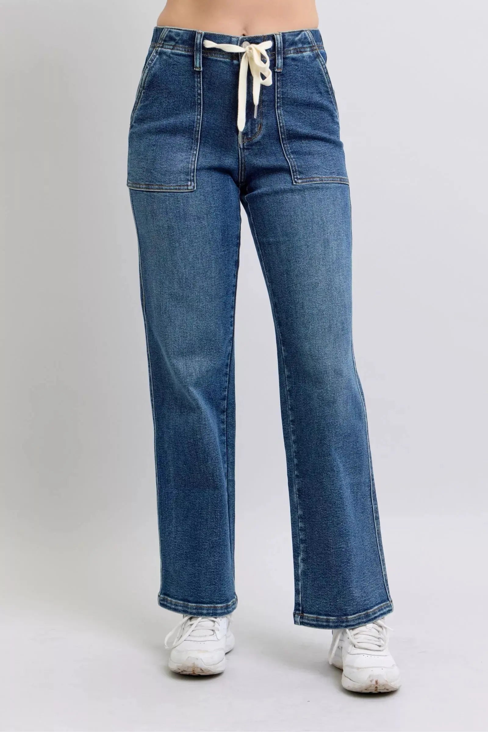 Judy Blue Drawstring Straight Jeans with Pockets  Style Ratio