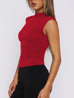 Ruched Mock Neck Sleeveless Tank Top  Style Ratio