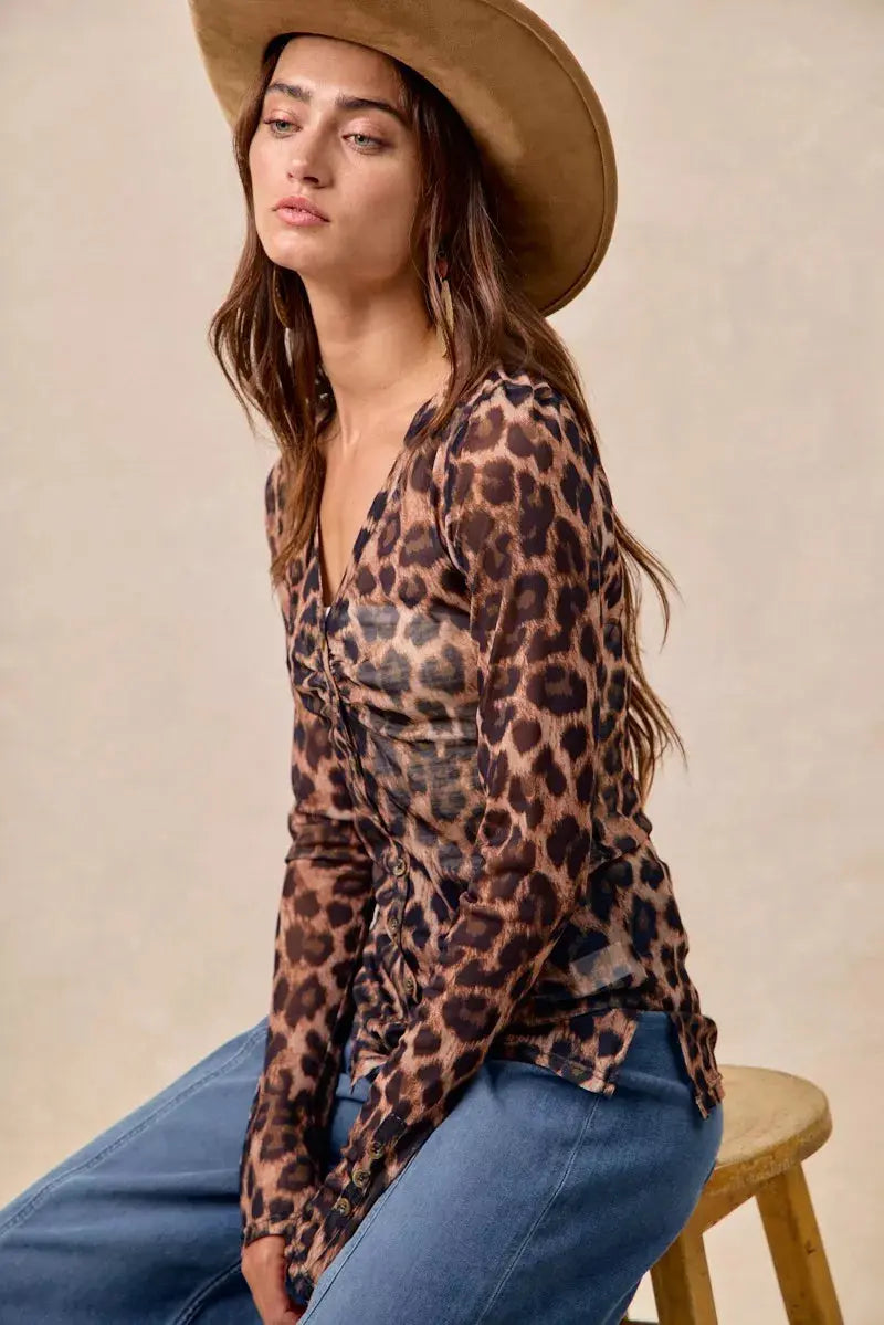BiBi Leopard Printed Mesh Long Sleeve Top  Style Ratio
