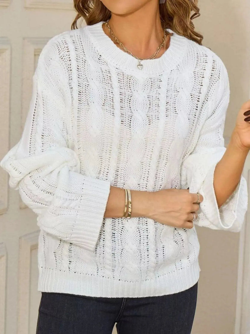 Cable Knit Long Sleeve Knit Top  Style Ratio