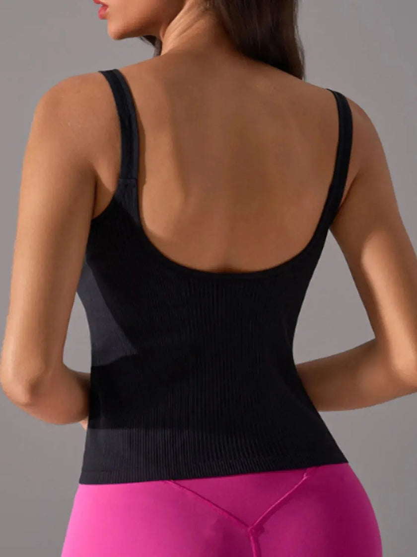 Scoop Neck Active Tank with Detachable Chest Pads  Style Ratio