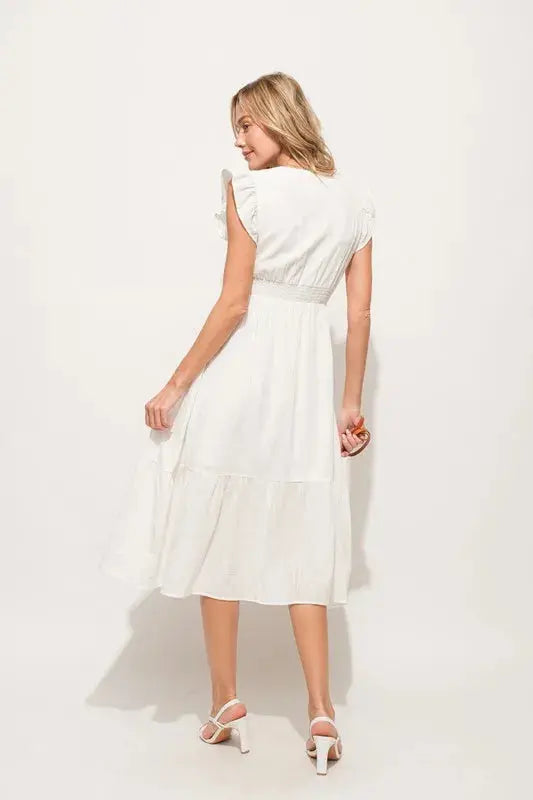 And The Why Ruffle Sleeve Front Smocked Tiered Midi Dress  Style Ratio