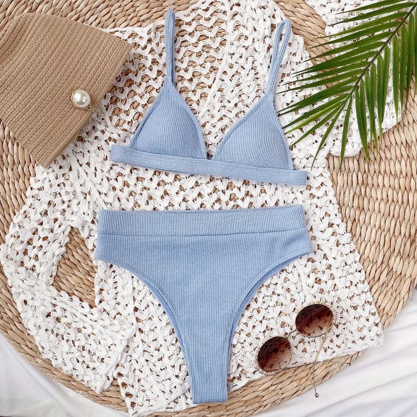 Spaghetti Strap Ribbed Bikini  Style Ratio
