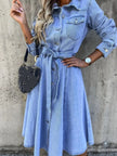 Full Size Tie Waist Button Front Denim Shirt Dress  Style Ratio