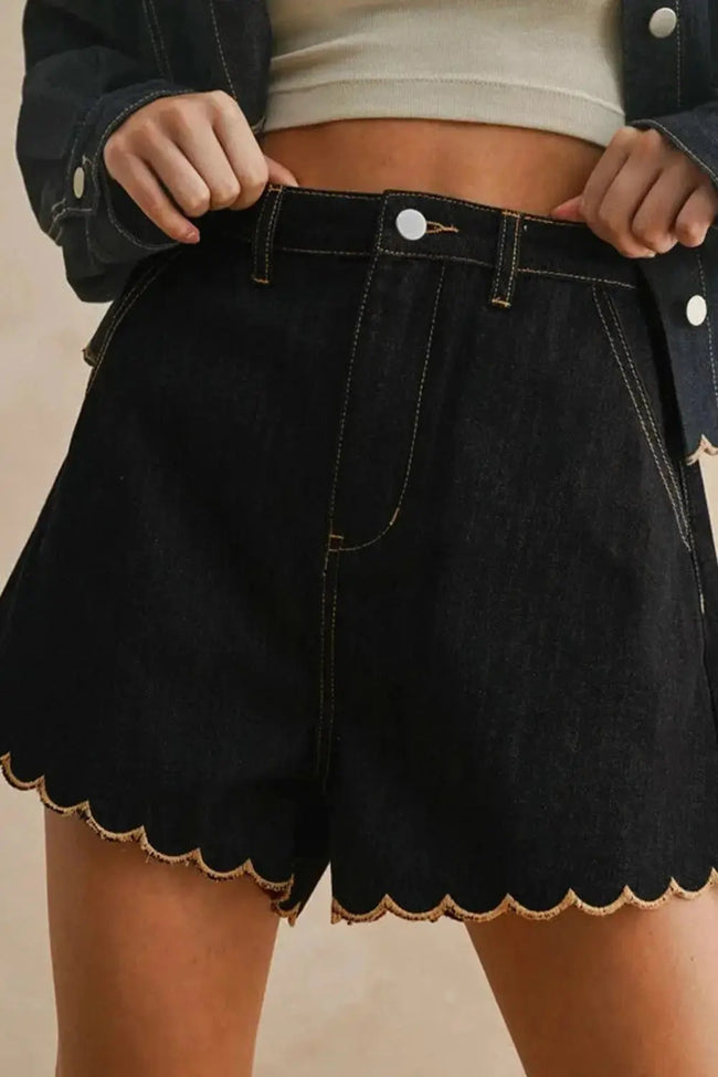 Scalloped Hem Denim Shorts  Style Ratio