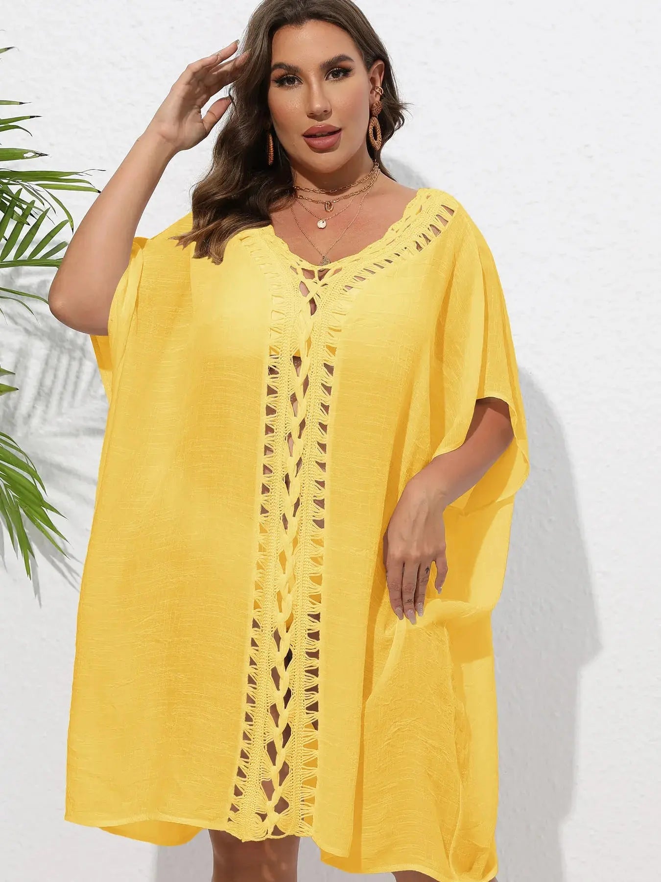 Crochet Trim V-Neck Beach Cover Up  Style Ratio