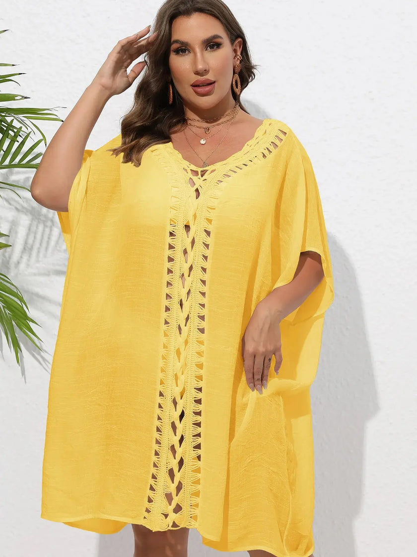 Crochet Trim V-Neck Beach Cover Up  Style Ratio