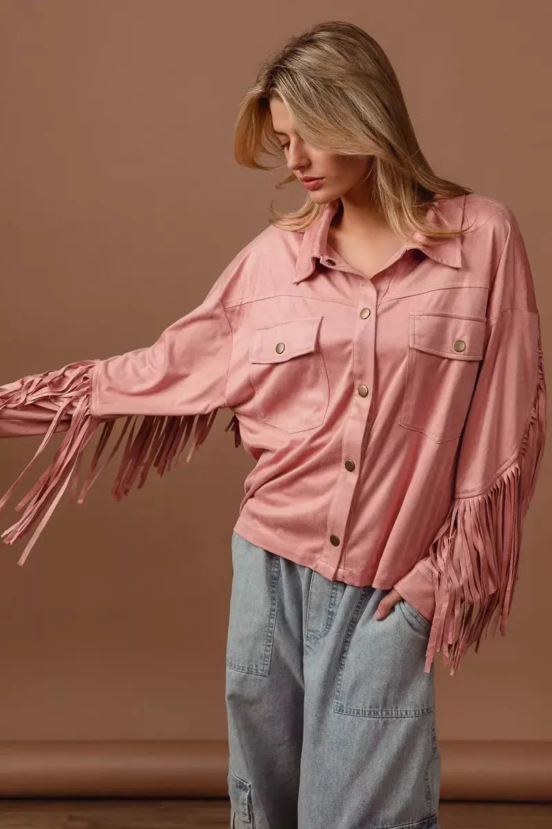 BiBi Suede Fringe Long Sleeve Jacket  Style Ratio