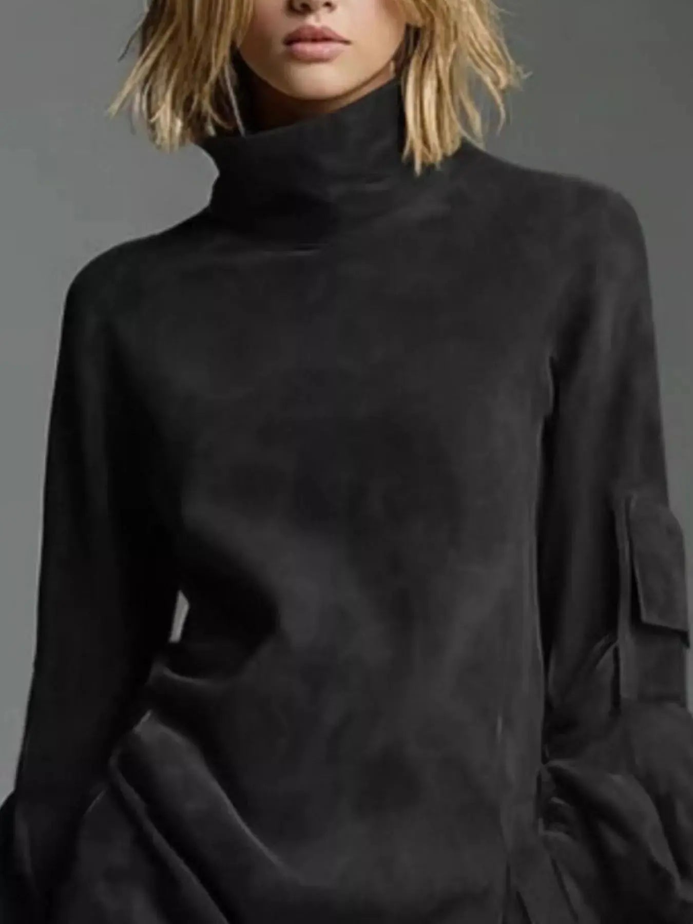 Full Size Suede Turtleneck Lantern Sleeve Mini Dress  Style Ratio
