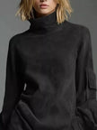 Full Size Suede Turtleneck Lantern Sleeve Mini Dress  Style Ratio