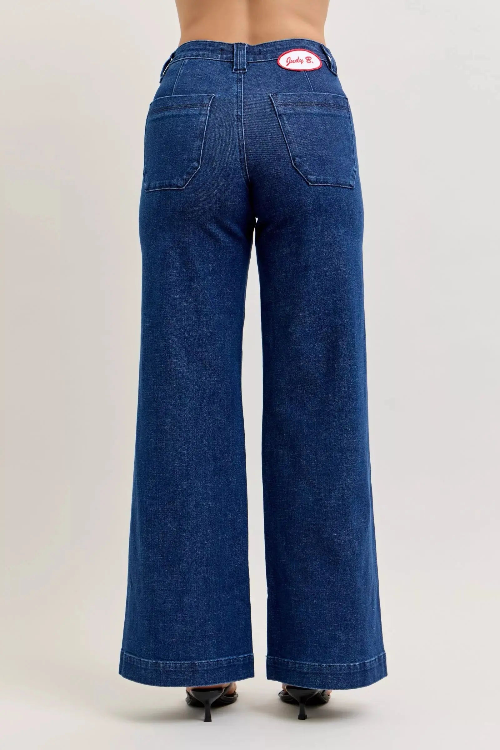 Judy Blue High-Waisted Retro Wide Jeans with Patch Pkts & Twisted Seams  Style Ratio