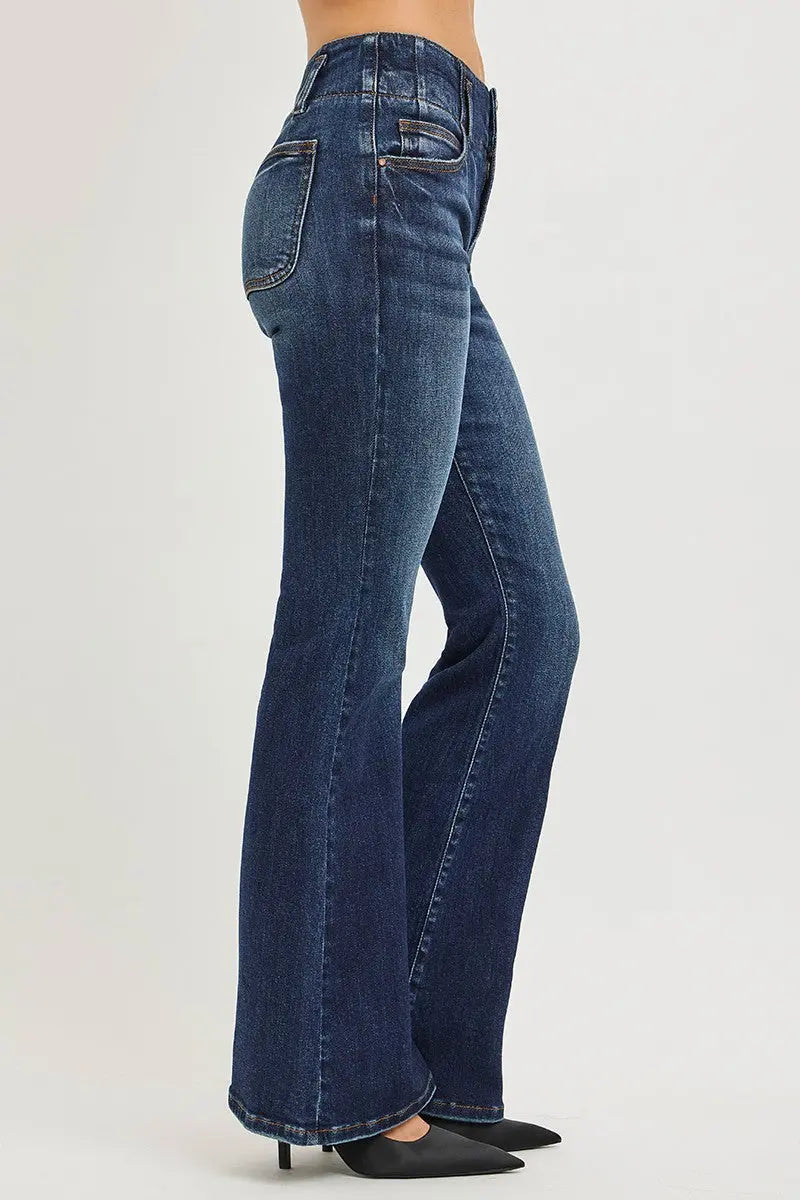 RISEN High Rise Flare Jeans With Seam Detail Waistband  Style Ratio