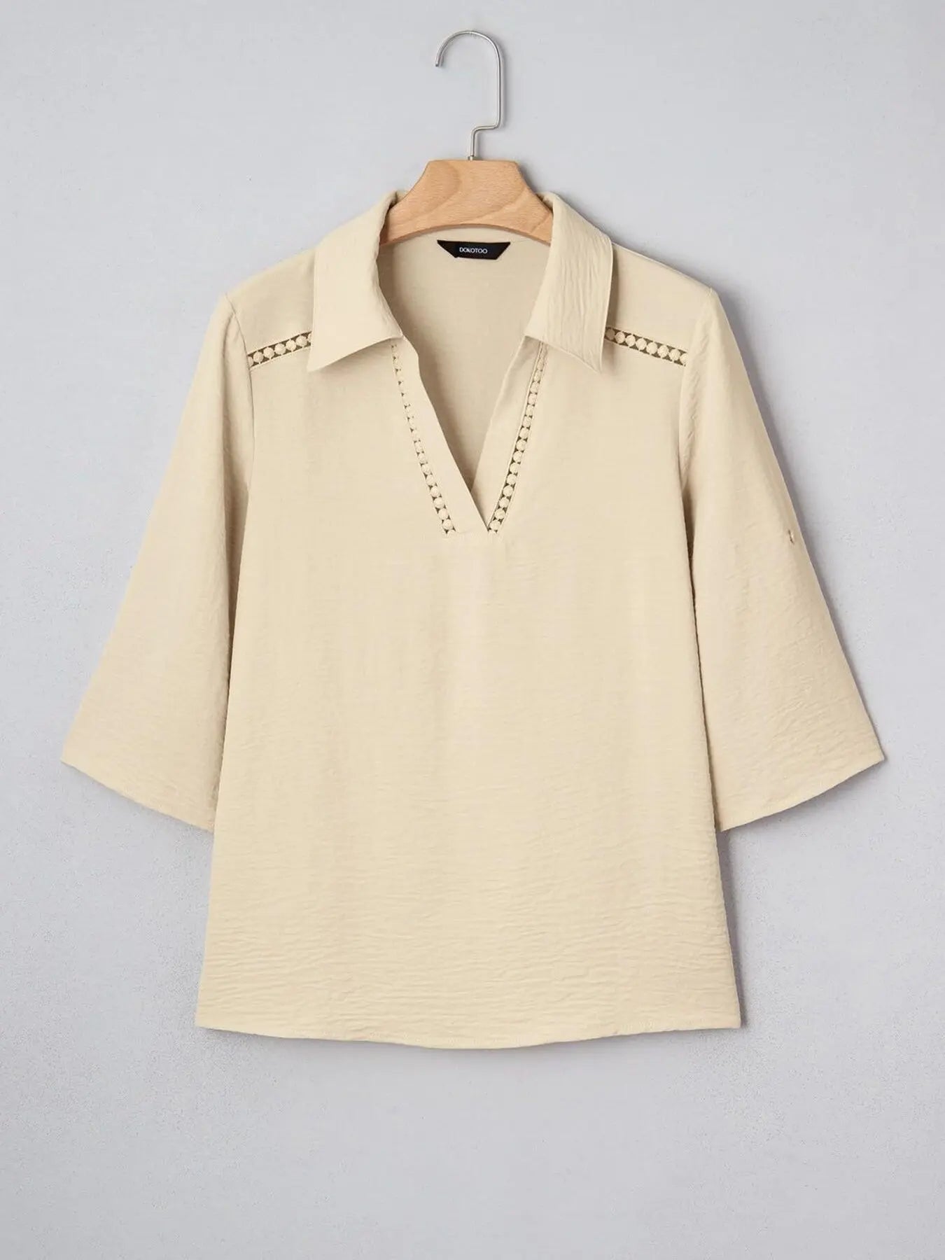 Johnny Collar Roll-Up Sleeve Blouse  Style Ratio