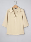 Johnny Collar Roll-Up Sleeve Blouse  Style Ratio