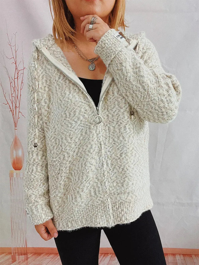 Zip Up Drawstring Long Sleeve Hooded Sweater  Style Ratio