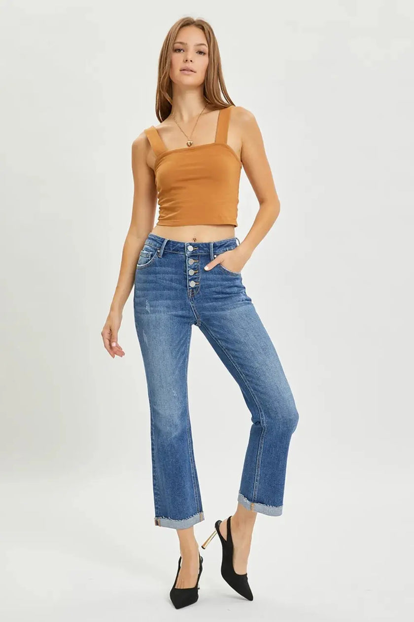 RISEN Full Size Button Fly Cropped Bootcut Jeans  Style Ratio