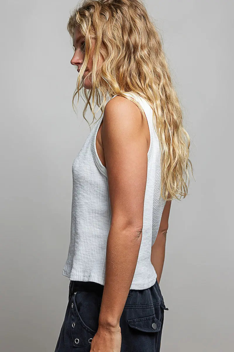 POL Ribbed V-Neck Tank with Stud Point  Style Ratio
