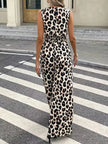 Sleeveless V Neck Leopard Print Jumpsuit  Style Ratio
