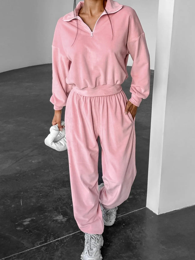 Quarter Zip Long Sleeve Top and Pants Loungewear  Style Ratio
