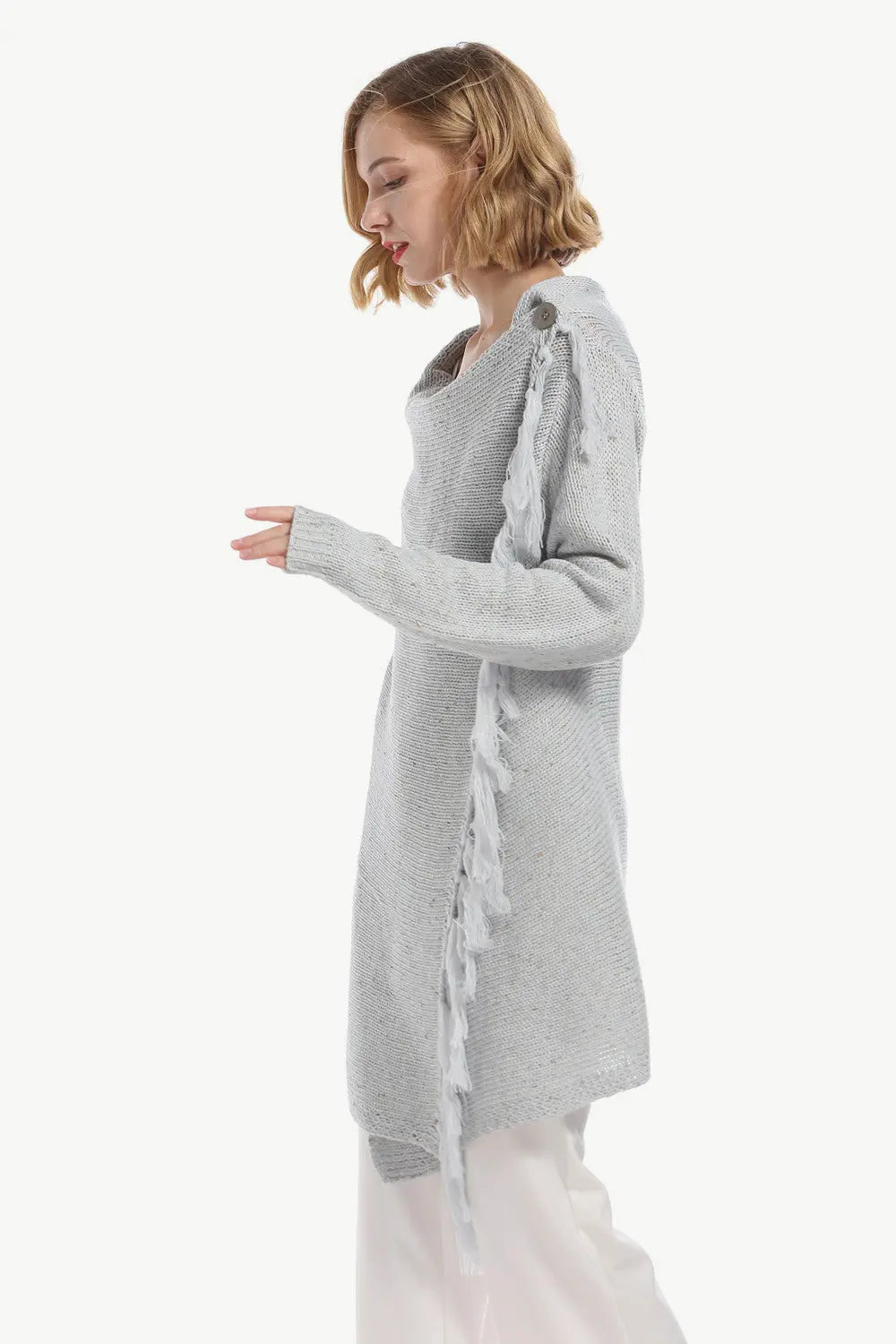 Angel Wings One-Button Tassel Tie Asymmetrical Hem Cardigan  Style Ratio
