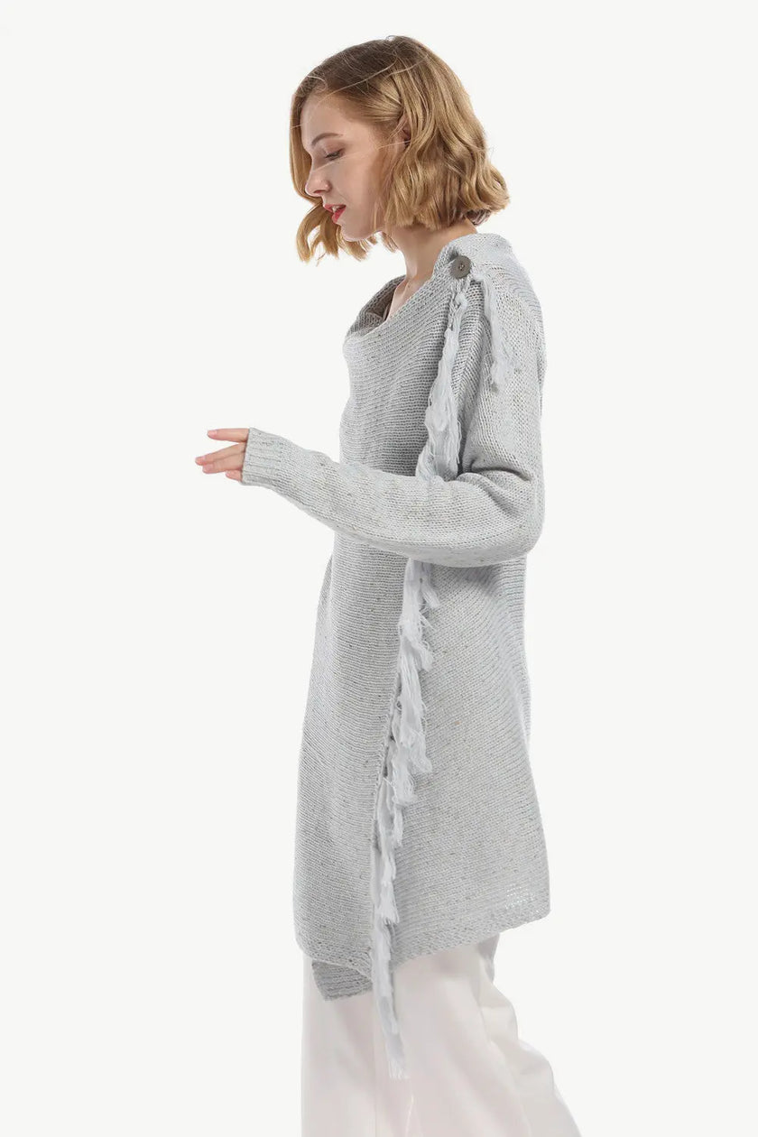 Angel Wings One-Button Tassel Tie Asymmetrical Hem Cardigan  Style Ratio