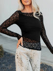 Asymmetric Sheer Floral Lace Long Sleeve Top  Style Ratio
