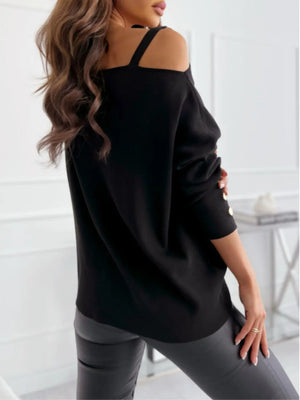 Asymmetrical Neck Buttoned Top  Style Ratio