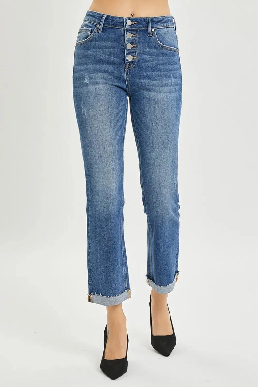 RISEN Full Size Button Fly Cropped Bootcut Jeans  Style Ratio