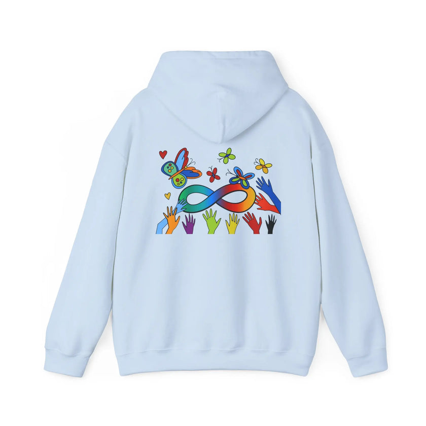Neurospicy: Colorful Hands w/Words & Butterflies Design Hoodie  Style Ratio