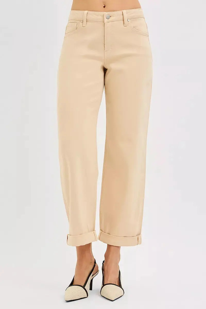 RISEN Tummy Control Mid Rise Ankle Barrel Relaxed Baggy  Style Ratio