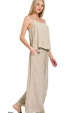 Zenana Woven Acid Crinkle Washed Cami & Pants 2 Piece Set  Style Ratio