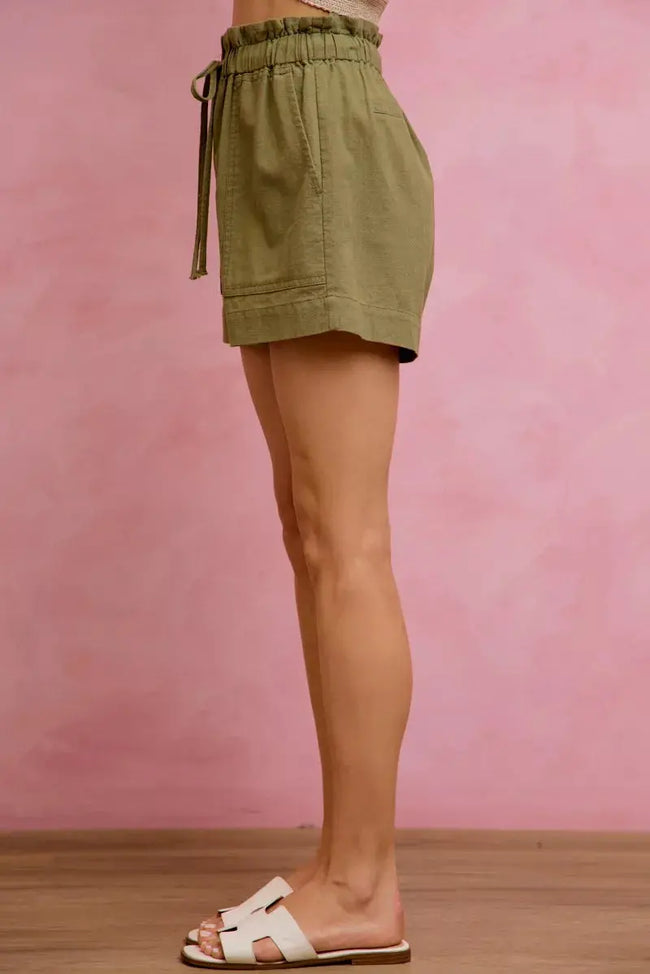 SO ME Paper Bag Patch Pocket Drawstring Twill Shorts  Style Ratio