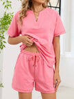 Notched Short Sleeve Top and Shorts Set  Style Ratio
