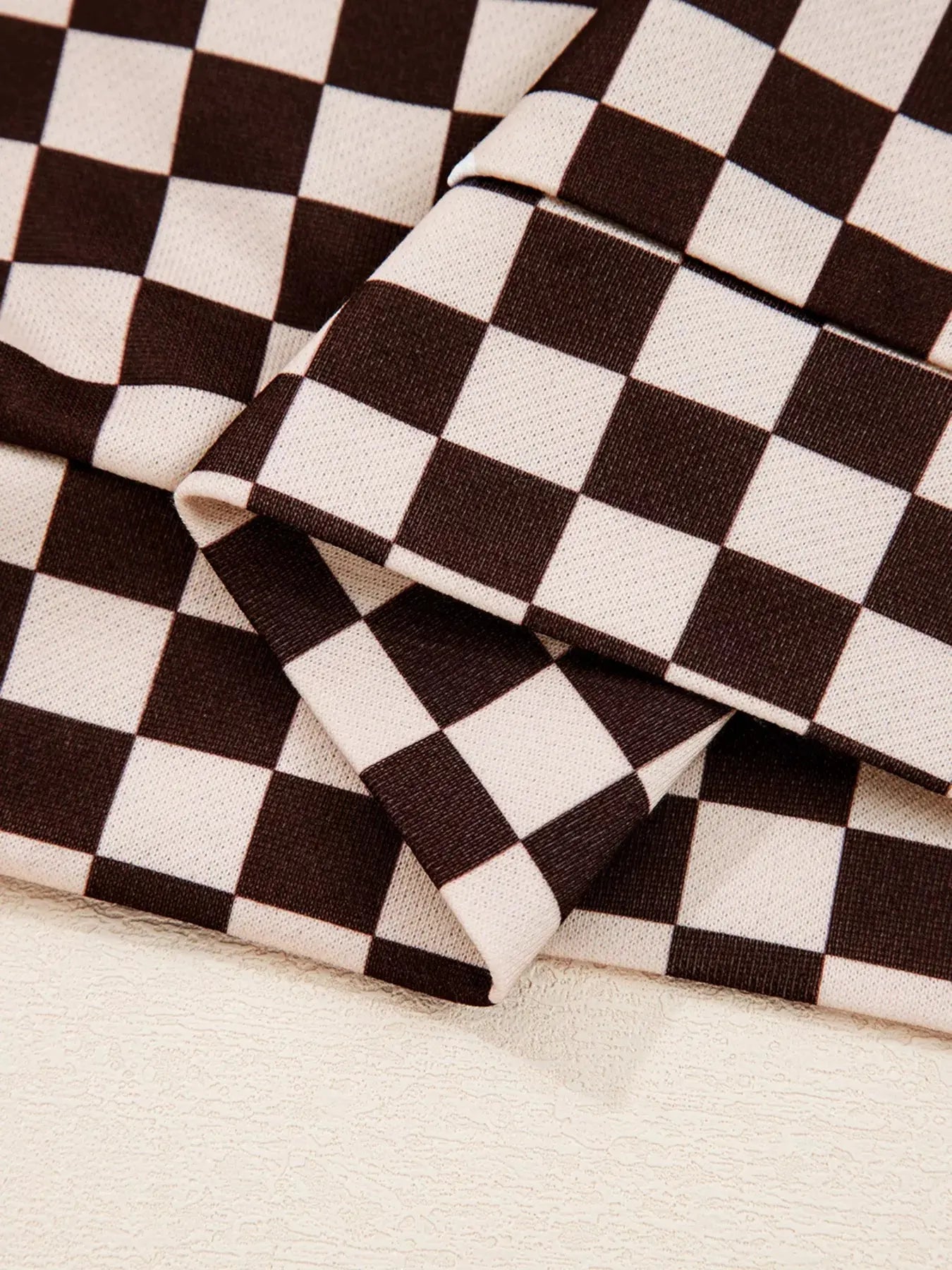 Checkered Drawstring Hoodie and Pants Set  Style Ratio