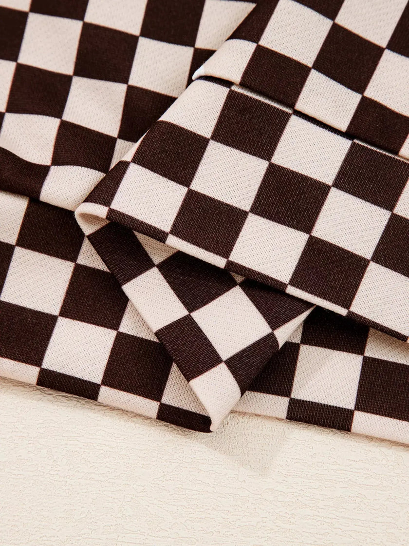 Checkered Drawstring Hoodie and Pants Set  Style Ratio