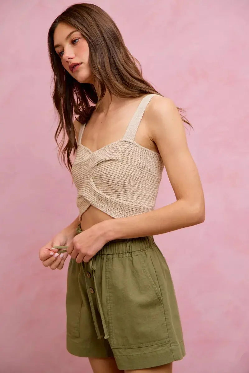 SO ME Paper Bag Patch Pocket Drawstring Twill Shorts  Style Ratio