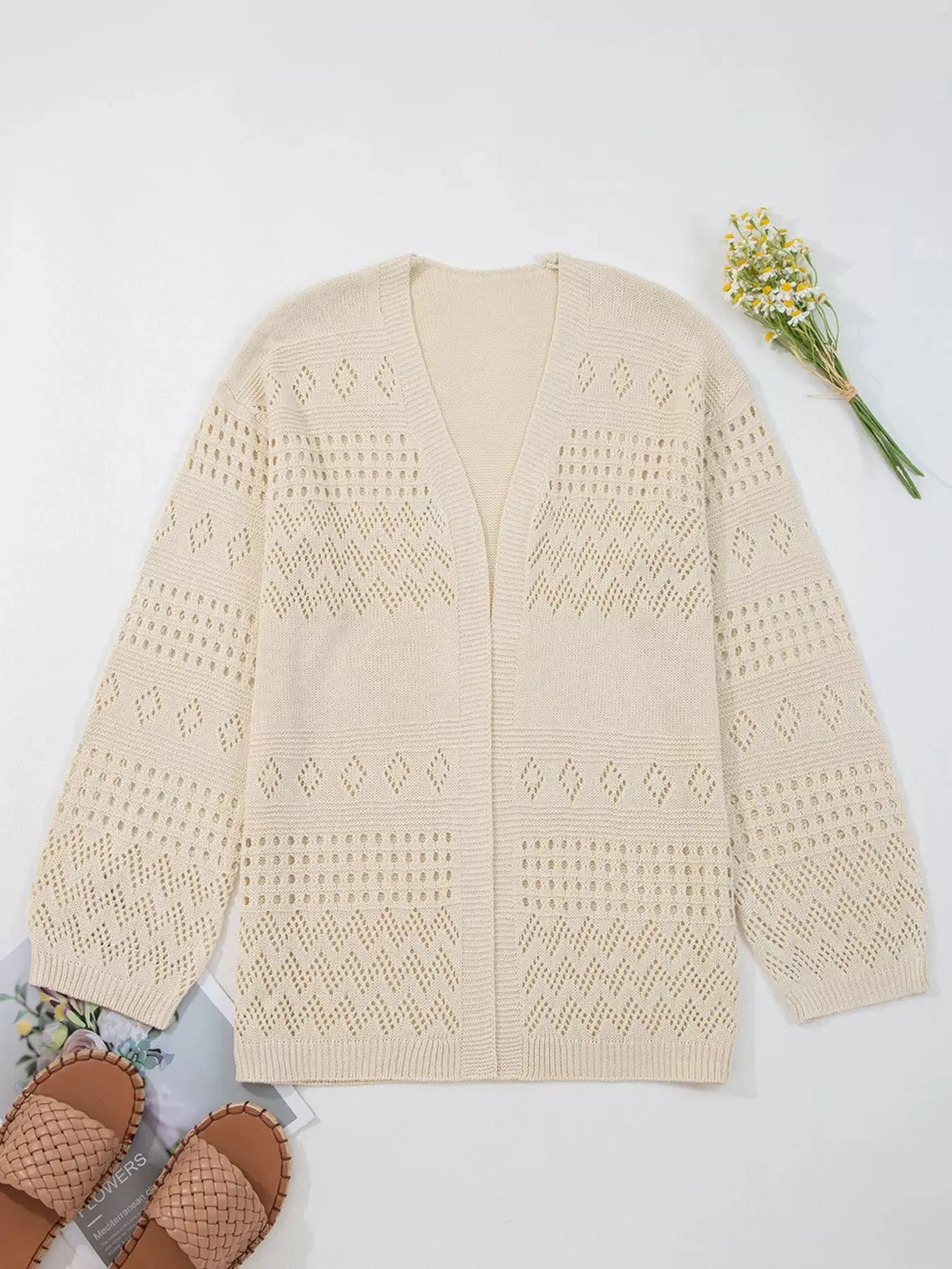 Hollowed Knit Open Front Cardigan  Style Ratio