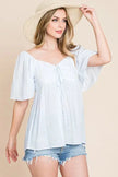 Lime N Chili Thin Striped with Tie Front Babydoll Blouse  Style Ratio