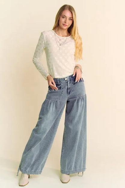 Davi & Dani Bow Mesh Round Neck Long Sleeve Top Trendsi