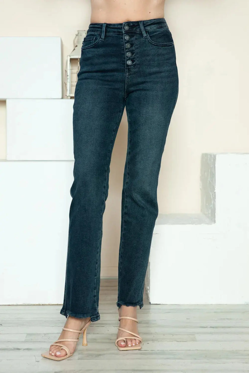 Judy Blue Full Size Button Fly Hem Destroy Straight Jeans  Style Ratio
