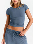 Round Neck Short Sleeve Shirt and Pants Loungewear  Style Ratio