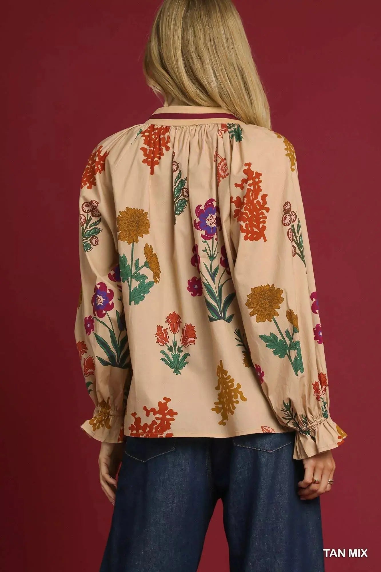 Umgee Floral Print Flounce Sleeve Blouse  Style Ratio