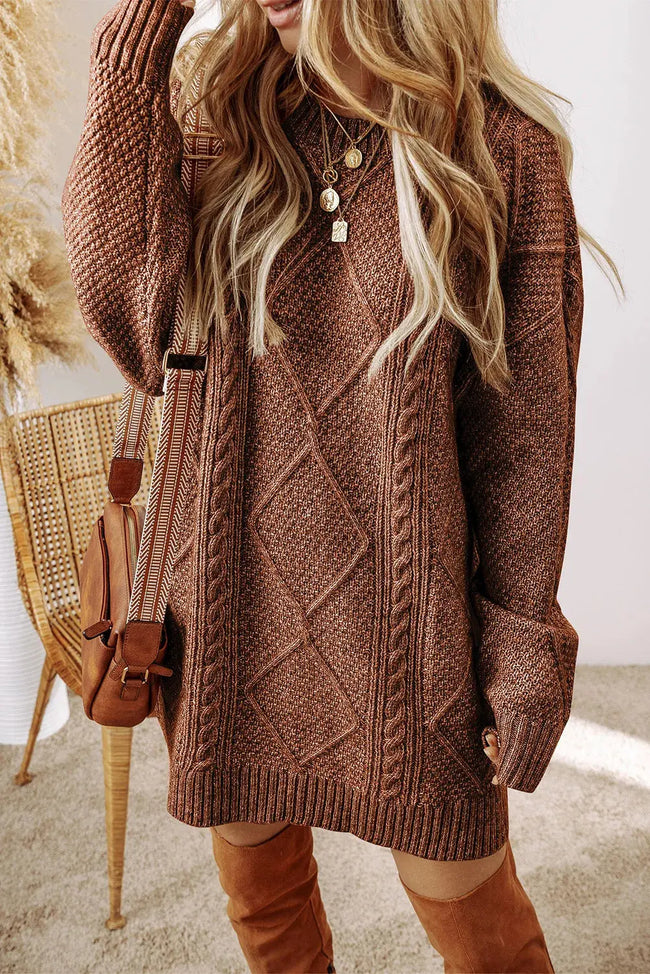Cable-Knit Round Neck Sweater Dress  Style Ratio