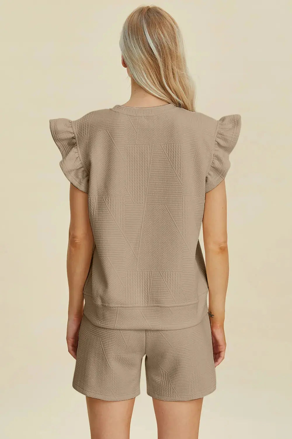 Double Take Full Size Texture Round Neck Ruffle Sleeve Top and Shorts Set  Style Ratio