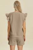 Double Take Full Size Texture Round Neck Ruffle Sleeve Top and Shorts Set  Style Ratio
